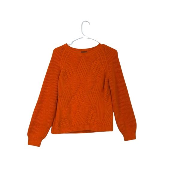 Talbots Sweaters - Talbots Chunky Cable Knit Sweater Womens Medium Petite Fall Puff Sleeve Orange